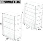 Prsildan Acrylic Drawer Makeup Organizer with 10 Drawers, Set of 2 Office Desk Organizers Accessories, Clear Stackable Storag