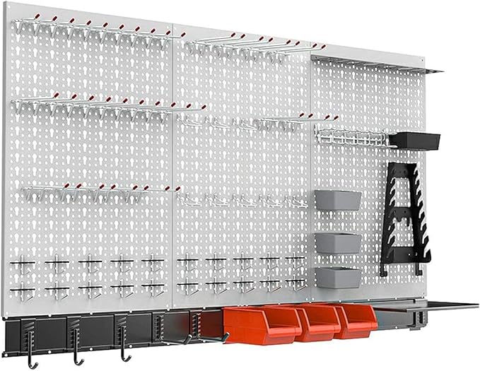 TORACK 109 PCS Pegboard Wall Organizer 4 ft. Garage Metal Pegboard Utility Tool Storage Kit w/Toolboard Hooks & Pegboard Hook