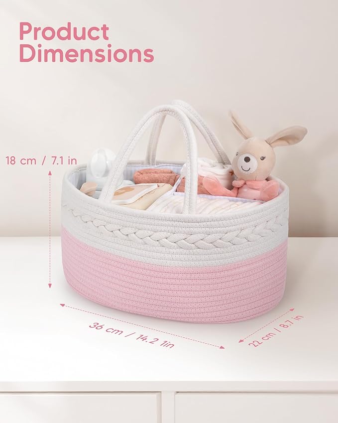 Maliton Diaper Caddy for Baby Girl-Cotton Rope Diaper Caddy, Diaper Organizer for Changing Table, Portable Baby Basket for St
