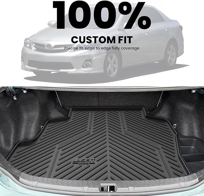 LASFIT Cargo Mat for Toyota Corolla 2009-2010, Custom Fit All-Weather TPE Rubber Trunk Mat for Toyota Accessories, Waterproof, Easy to Clean, Black
