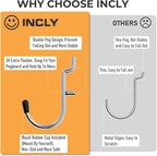 INCLY 1/4" Pegboard J Hooks, 100PCS Heavy Duty Peg Board Hooks Accessories with Peg Locks & Rubber Tipped, Peg Board Tool Han