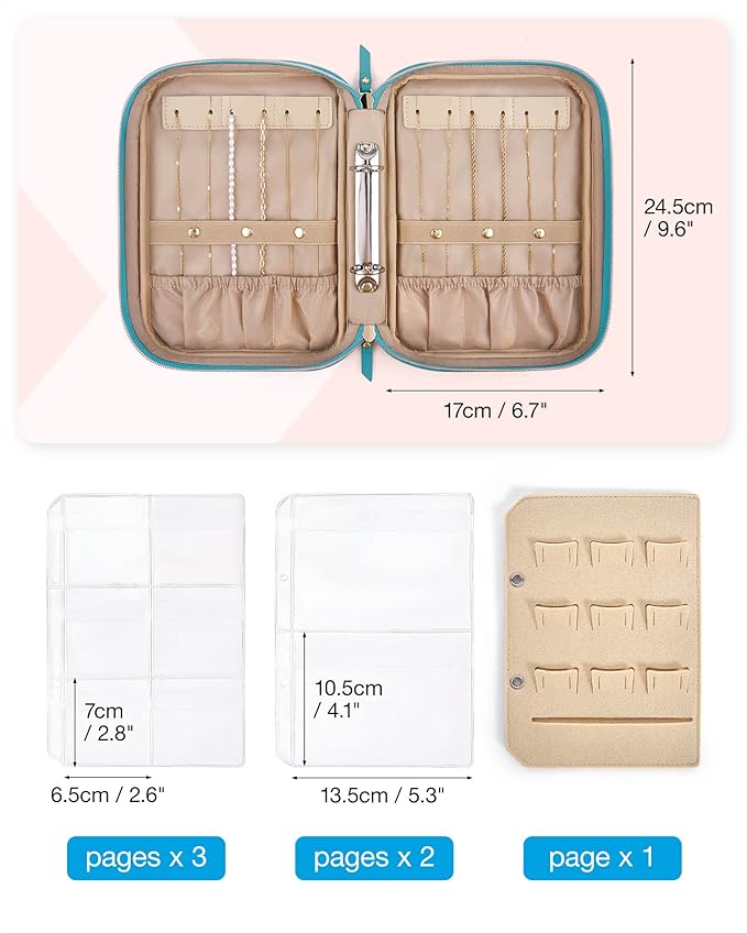 BAGSMART Jewelry Travel Organizer Case for Home Jewelry Organizer Storage Ring Binder Clear Bags Zipper Rolls Pouch for Neckl