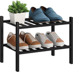 BMOSU 2-Tier Bamboo Small Shoe Rack Premium Stackable Shoe Shelf Storage Organizer for Hallway Closet Living Room Entryway Or