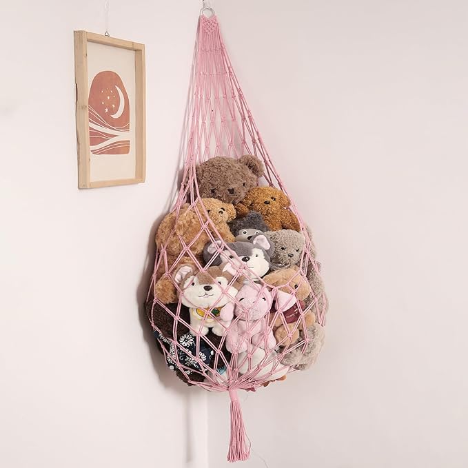 Amdermi Stuffed Animal Hammock Corner Hanging Net for Stuff Animal Storage Macrame Plush Toy Holder-Perfect for Tiny Space Wa