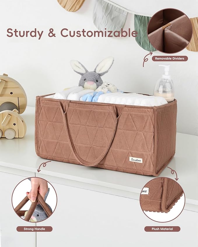 Diaper Caddy Organizer, Quilted Caddy Organizer with Handle, Car Caddy Organizer For Diaper and Wipes, Nursery Storage Basket