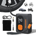 Tire Inflator Portable Air Compressor Cordless Bike Pump with Digital Dual Values Display, 130 PSI Car Tires Pump with LED Lights Air Pump for Bikes, Motorcycles, Balls（15cm Car Air Hose）