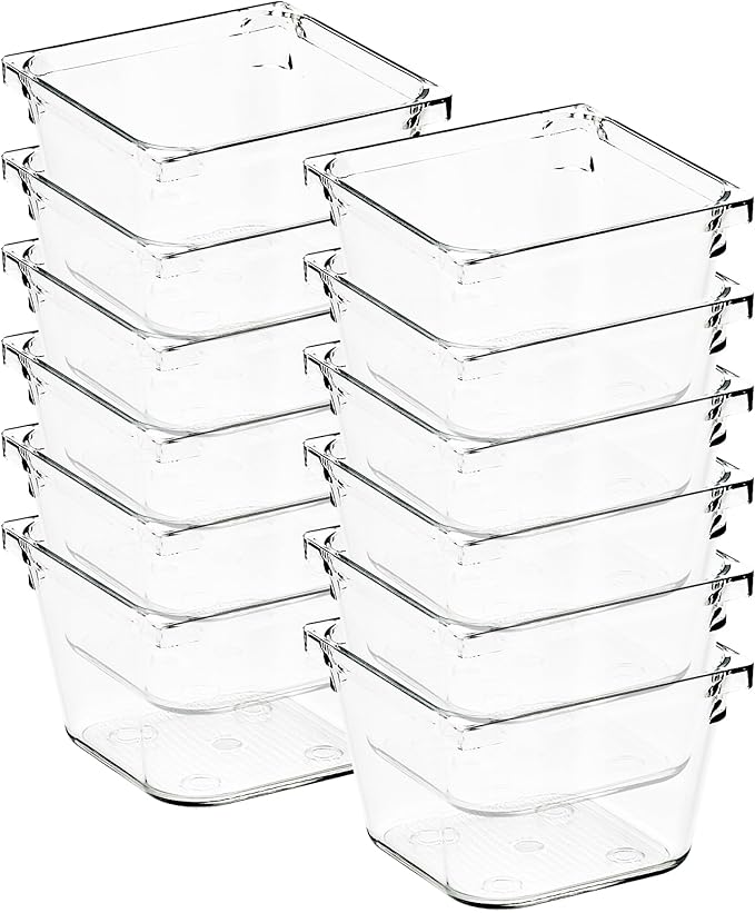 12 Pack Drawer Organizer - 3" X 3" Clear Acrylic Storage Bins with Non-Slip Pads, Versatile Desk Tray for Makeup, Jewelry, Ki