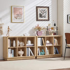 Joaxswe 6 Cube Storage Book Shelf, 40" Wide Low Horizontal Bookcase with Curved Edge, Floor Standing 2-Tier Wooden Bookshelf 