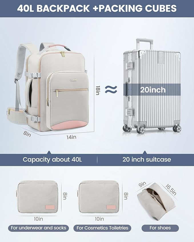 LOVEVOOK Travel Backpack for Women with Waist Strap,40L Cute Carry on Backpack Travels Essentials Personal Item Backpack for 