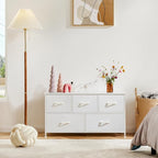 DUMOS Dresser for Bedroom, 5 Storage Drawers, Wide Fabric Closet Chests Organizer Tower Furniture with Wooden Top Metal Frame