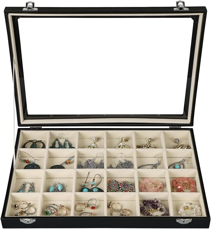 Stratalife Jewelry Tray 24 Grid Earring Organizer with Clear Lid Jewelry Holder Organizer Jewelry Organizer Box Jewelry Stora
