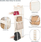 Syeeiex Over The Door Purse Organizer with Zippers, 4 Mesh Shelves,Clear Slubbed Fabric+PVC Hanging Closet Bag Organizer, Dus