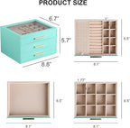 Frebeauty Clear Lid Jewelry Box,3-Layer Jewelry Organizer with Drawer,PU Leather Jewelry Organizers and Storage,Jewelry Boxes