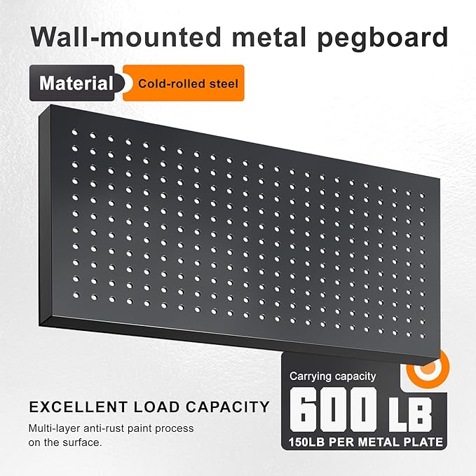 4 Pack Metal Pegboard Panels 24" x 12" Black Heavy Duty Steel Pegboard Wall Organizer, Garage Utility Tools Pegboard Storage 