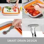 Collapsible Cutting Board with Container, Foldable Camping Sink with Colander, BBQ Prep Tub with Lid, Multifunction Dish Basi
