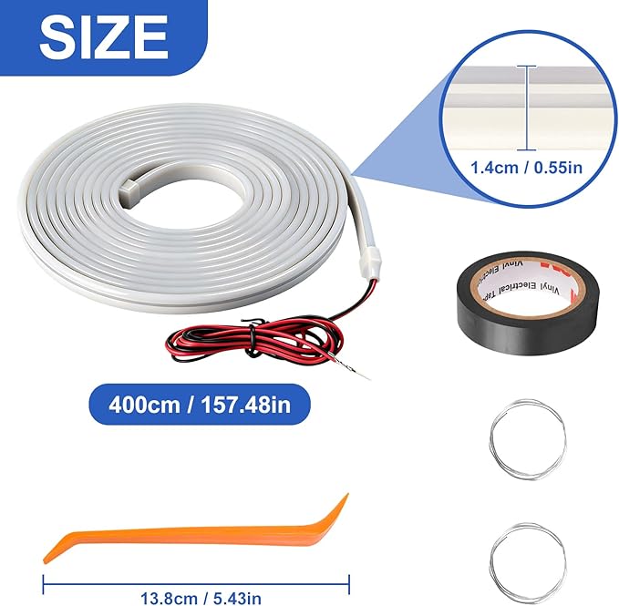 Car LED Strip Lights, 4M Waterproof Dynamic Flowing Car Trunk Light Strip, Silicone Flexible Cuttable Auto Interior Lamp Decoration, Universal Fit for Car Trunks, SUVs, and Vans (White)