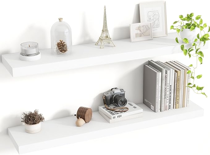 36 Inch Floating Shelves, 8 Inch Deep Floating Shelves for Wall, Hanging Shelf with Invisible Brackets, Deep Shelves for Bath