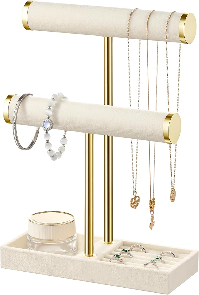 bussdis 2 Tier Bracelet Holder Display - Detachable T Bar Beige Velvet Bracelet Holder, Jewelry Holder Organizer for Bracelet