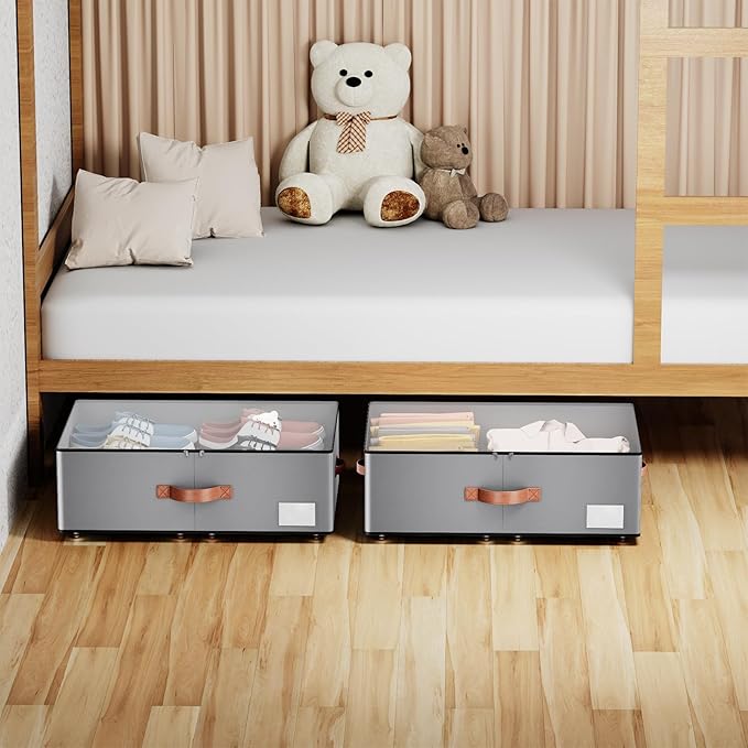 Under bed Storage With Wheels,Large Capacity 10 inches Height Storage Bins,Rolling Under bed Shoe Storage Containers,Under be