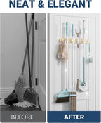 Lorbro Broom Holder Door Mount, Over the Door Broom and Mop Holder with 2 Over Door Hooks, Wood Broom Hanger, Tool Rack Organ