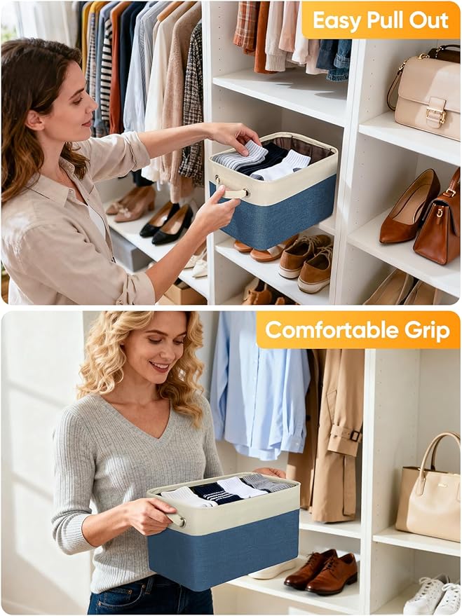 BALEINE 1 Pack Fabric Closet Storage Bins for Shelves, Linen Closet Organizers and Storage, Decorative Baskets for Organizing