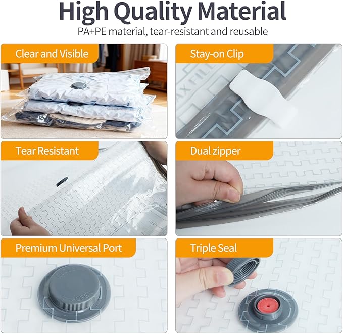 Vacuum Storage Bags for Travel, Vacuum Seal Bags for Clothing with Portable Electric Pump, Space Saver Bags in Multiple Carry