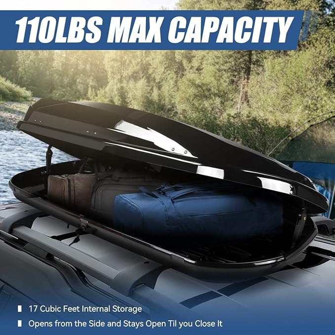 Auto Dynasty Hard Shell Roof Top Mount Car Storage Travel Luggage Box Cargo Carrier with Security Keys, 78 (L) x 31 (W) x 15 (H) Inches, Capacity 110 Pounds, 17 Cubic Feet (Tool-Free Install), Glossy