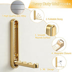 Dntorx 2 Pcs Extended Folding Coat Hooks Wall Mounted, 4.33 in Gold Foldable Wall Hooks Heavy Duty Valet RV Hooks Bathroom To