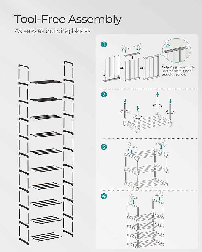 SONGMICS Shoe Rack, 10-Tier Shoe Organizer, Metal Storage Shelf, Upright or Upside Down, for 11-22 Pairs, for Entryway, 11.8 