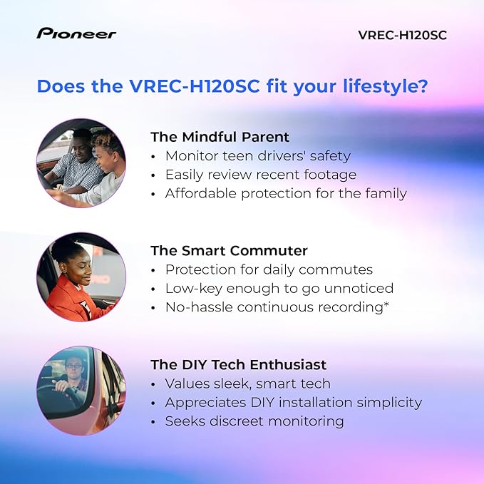 Pioneer VREC-H120SC Compact Dash Camera – Discreet 1.5K Resolution Front Dash Cam for Cars with Impact Detection, 120 Degree 