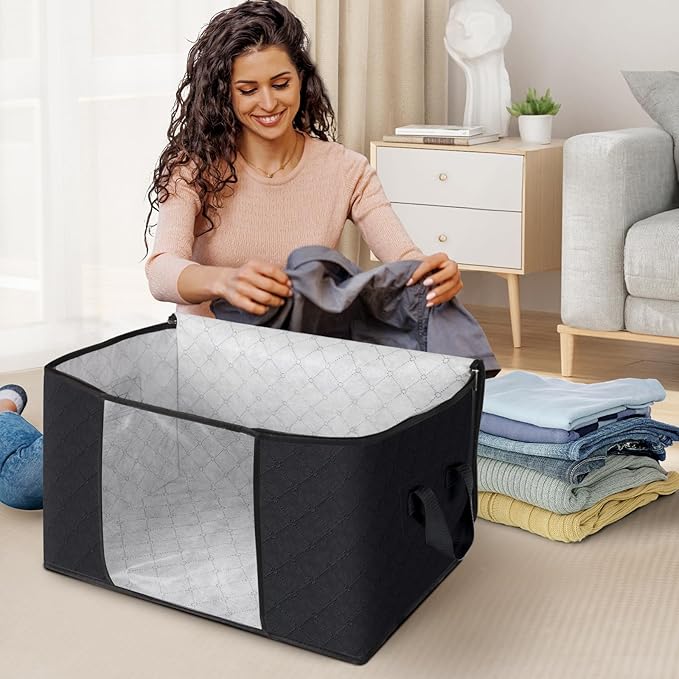 Fab totes Storage Bags,Clothes Blanket Storage Bins Foldable Closet Organizers with Reinforced Handle for Home Dorm Storage a