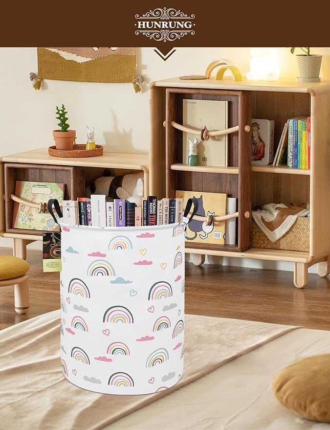 HUNRUNG Laundry Hamper,Large Canvas Fabric Lightweight Storage Basket Toy Organizer Dirty Clothes Collapsible Waterproof for 