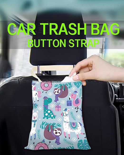 Car Trash Can, Durable Hanging Car Trash Garbage Bag, Cute Automotive Garbage Cans Organizer, Cute Snow Llama Sloth