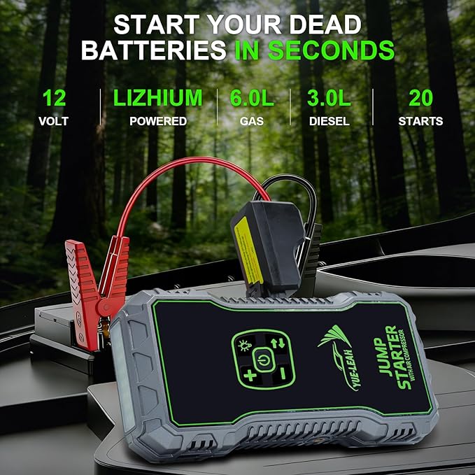 K10A 1000A Jump Starter, Portable Car Battery Jump Starter with Air Compressor, 12V Lithium Battery Booster Pack, Power Bank