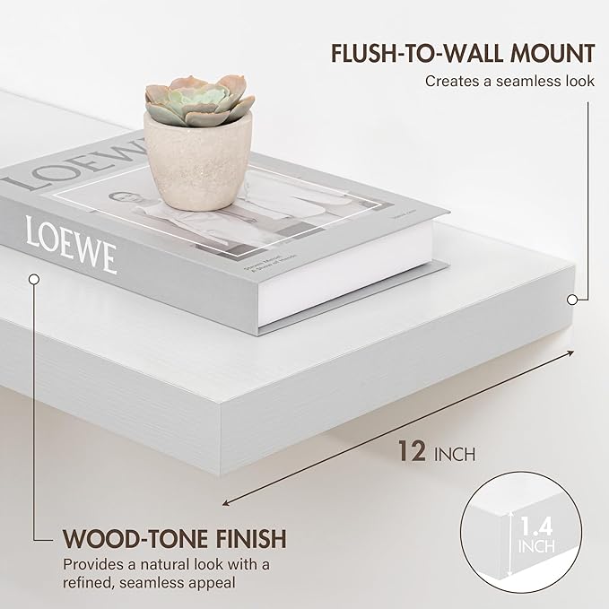12 Inch Floating Shelves, 12" Deep Floating Shelf Wall Mounted, 12" Wall Shelves, Rustic Deep Bookshelf, Extra Deeper Display