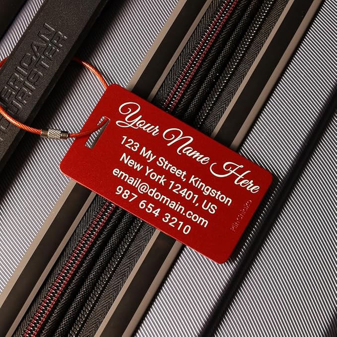 Heavy Duty Custom Luggage Tags - Personalized Anodized Aluminum Luggage Identifiers for Suitcases Pack of 2 (Black, 2x3.5)