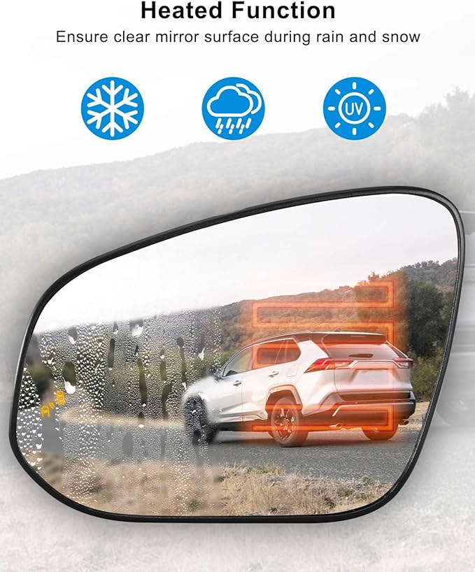 Blind Spot Heated Mirror Glass Fit for Toyota RAV4 4runner Tacoma Venza 2013-2025 Replace 8790704010 879610R080 879610R090 879610R210 879610R220 8796142E00, Left Driver Side