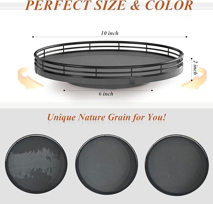 Nature Slate Lazy Susan Turntable for Table Top – 10” Round Slate Tray Organizer for Dining Table, Kitchen Countertop & Bar, 