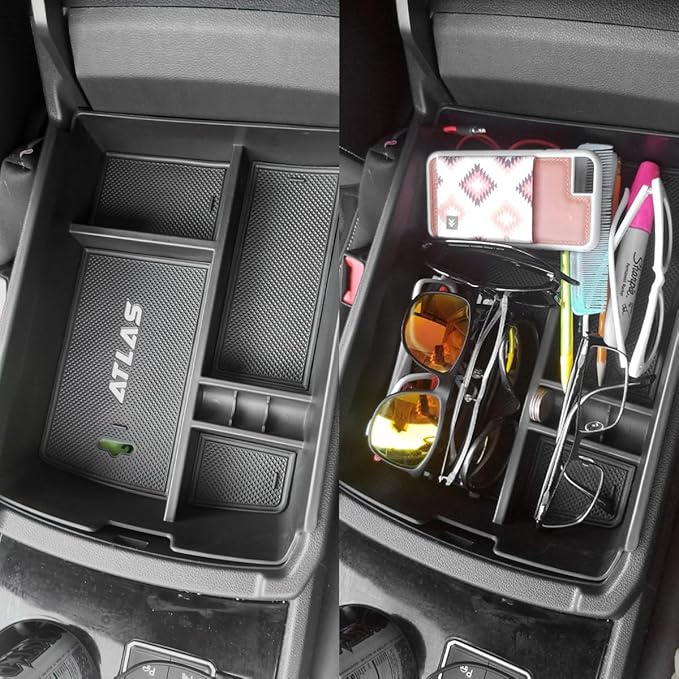 EDBETOS Center Console Organizer Tray Compatible with Atlas Accessories 2018 2019 2020 2021 2022 2023 Secondary Armrest Storage Glove Box Divider ABS Black Materials
