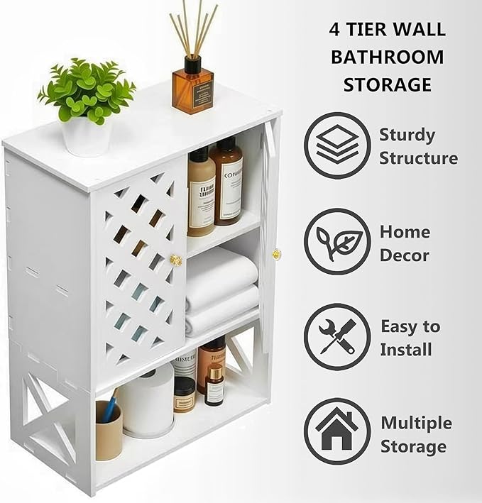 Wall Bathroom Cabinet Over The Toilet, 2-Door White Medicine Cabinet with Shelves, Space-Saving Storage Organizer for Bathroo