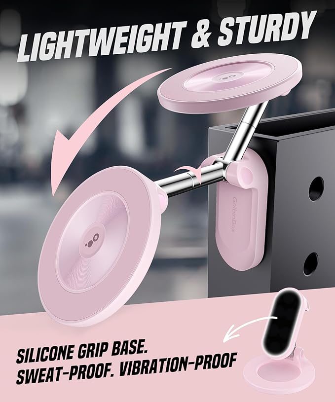 GolbinBox Magnetic Gym Phone Holder for MagSafe, All Metal Dual-Magnet Mount for iPhone and Android, 360° Adjustable Tri-Axis, Gym Essentials for Bodybuilder Men Women Recording Fitness Exercise, Pink