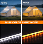 12V LED Interior Light Bar Kit Dimmable IP67 Waterproof Camping String Lights, 2 Bars White & 2 Bars Amber Aluminum Magnetic Mount Exterior Lights for RV, Camping Tent,Car