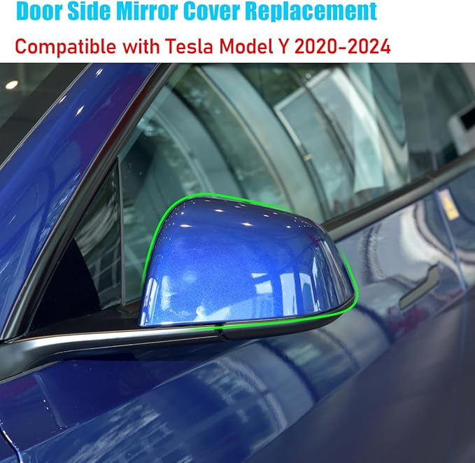 Jaronx Compatible with Tesla Model Y Side Mirror Cover Replacement 2020 2021 2022 2023 2024, Left Driver Side Door Wing Blue Rearview Mirror Cover Cap for Tesla Model Y Accessories