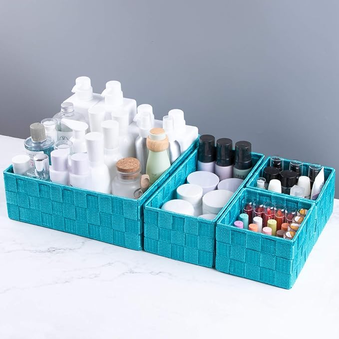Posprica Woven Storage Baskets for Organizing, Small Black Baskets Cube Bin Container Tote Organizer Divider for Drawer, Clos