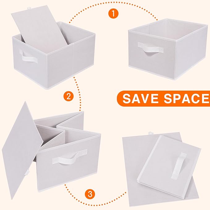 JAKAGO Fabric Storage Bins set of 4 Rectangle Storage Baskets with Handle Foldable Closet Organizer for Clothes Towel bedding