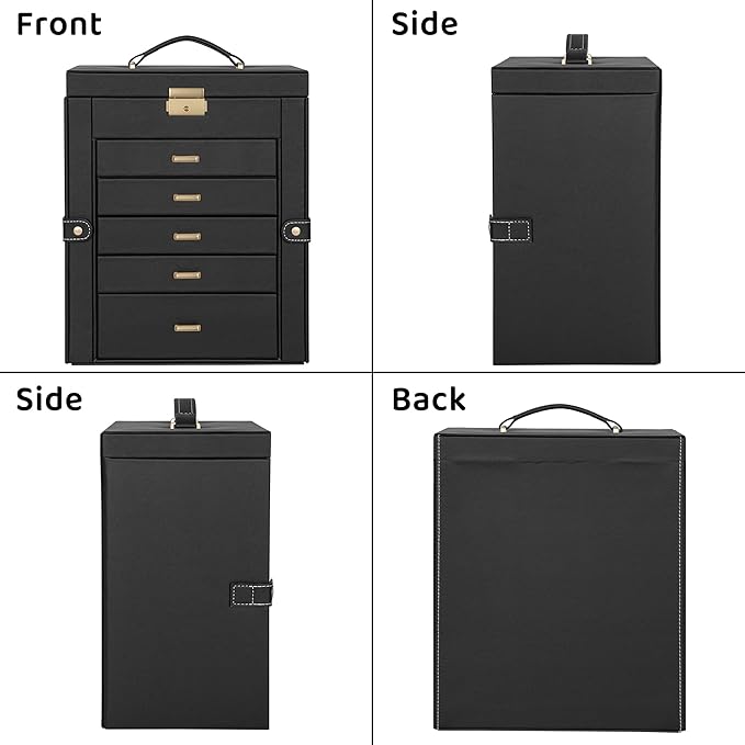 AKOZLIN Large 6-Tier Jewelry Box Lockable Leather Jewelry Storage Case with 5 Drawers for Women Girls Ring Necklace Earring B