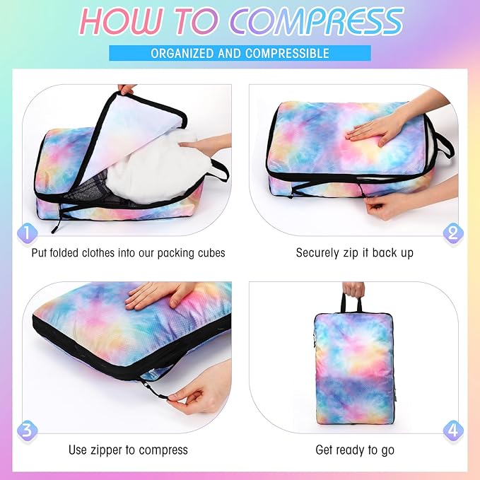 5 Pack Compression Packing Cubes for Travel Space Saving Cubes Luggage Organizer for Suitcase(Watercolor,S)