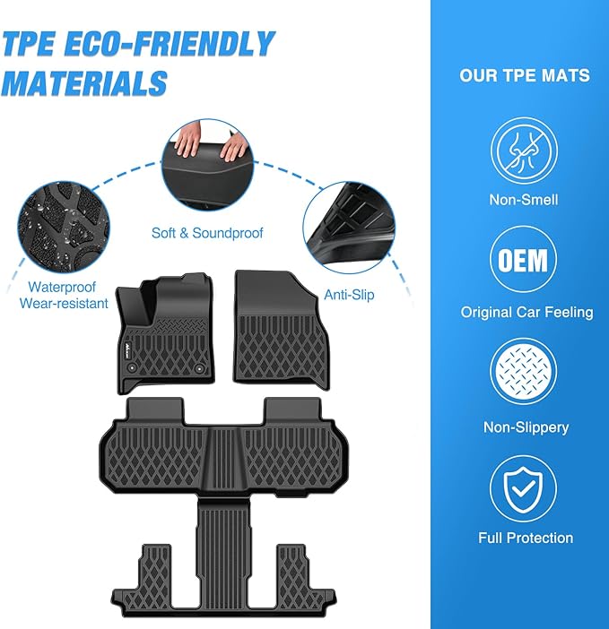 Nilight TPE Floor Mats for Chevy Traverse GMC Acadia 7 Seats 2024-2026 & Buick Enclave 7 Seats 2025 2026 All Weather Custom Fit Heavy Duty Floor Liners