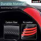 Iwantit® Premium Grip Steering Wheel Cover with Anti-Slip Rubber Ring, Made of Carbon Fiber & Breathable PU Leather, Universa