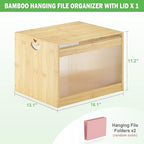Hanging File Box Organizer for Letter Size, Bamboo Acrylic File Folder Storage with Lid Clear Moving Boxes Wooden with Handle